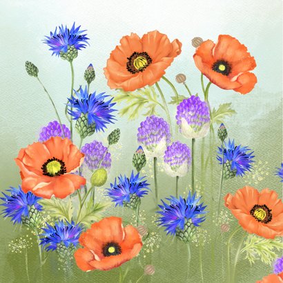 Felicitatiekaart klaprozen en korenbloemen 2