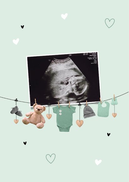 Felicitatiekaart kleinkind op komst unisex waslijn hartjes 2