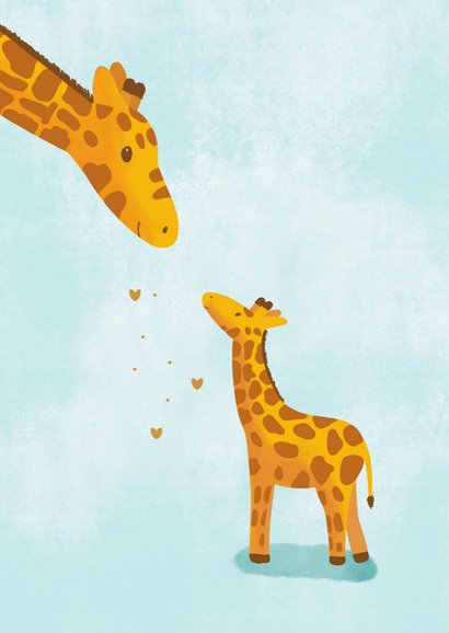 Felicitatiekaart mama giraffe en kalfje geboorte 2