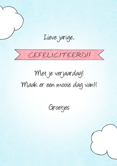 Felicitatiekaart met eekhoorn vastgeknoopt aan balonnen 3