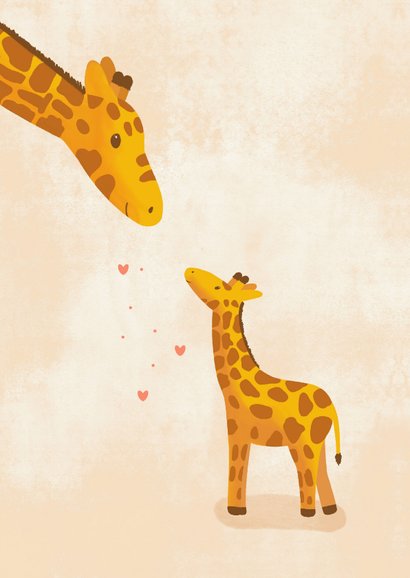 Felicitatiekaart met giraffe mama en kalf geboorte meisje 2