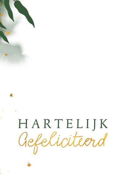 Felicitatiekaart met groene waterverf en gouden bladeren 2