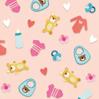 Felicitatiekaart met hartjes en baby illustraties 2