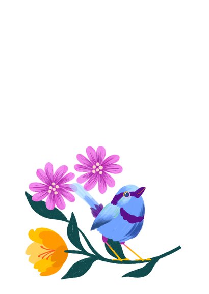 Felicitatiekaart met kleurrijke bloemen en vogel 2