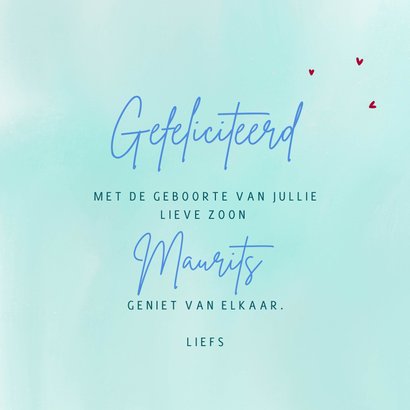 Felicitatiekaart met ooievaar en baby jongen voor geboorte 3