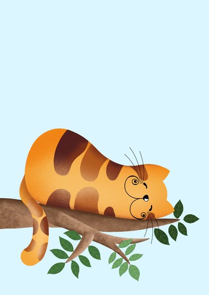 Felicitatiekaart met pensioen kat doet een dutje op tak 2