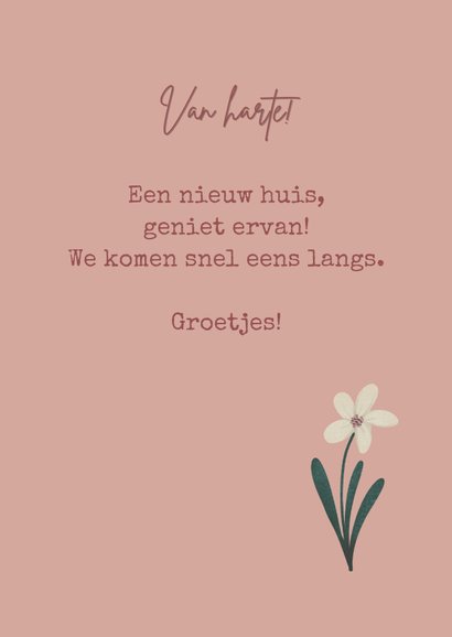 Felicitatiekaart met plantjes en bloem voor nieuwe woning 3