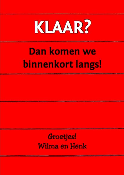 Felicitatiekaart met rode verf en blauwe muur. KLAAR! 3
