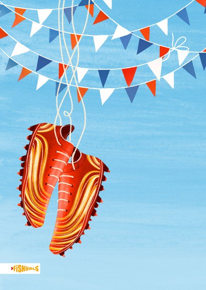 Felicitatiekaart met vlaggetjes en voetbalschoenen 2