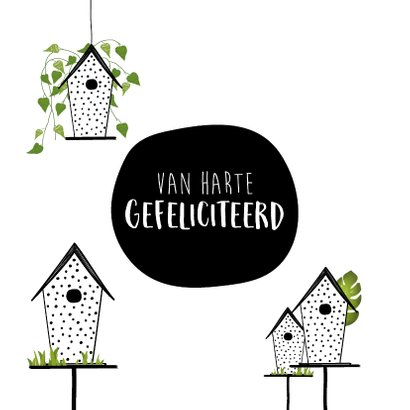 Felicitatiekaart met vogelhuisjes voor een nieuwe woning 2