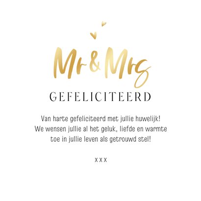 Felicitatiekaart mr and mrs champagne grappig cartoon goud 3