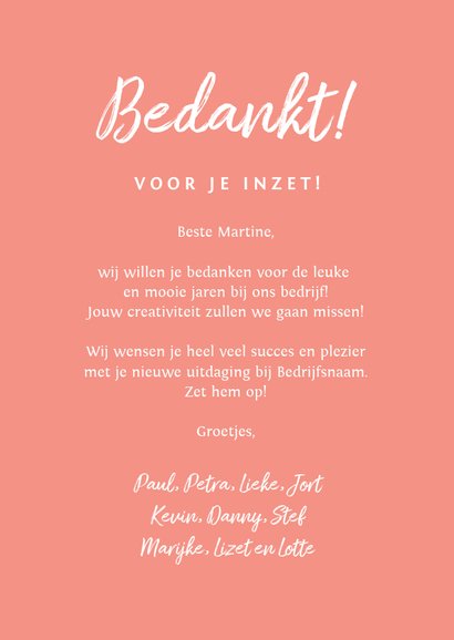 Felicitatiekaart nieuwe baan bedankt collega creatief 3