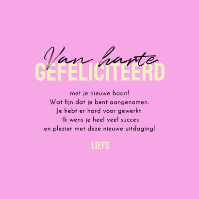 Felicitatiekaart nieuwe baan powervrouw geel roze 3