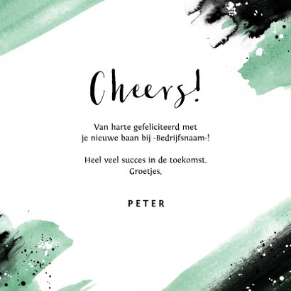 Felicitatiekaart nieuwe baan verf spetters cheers 3