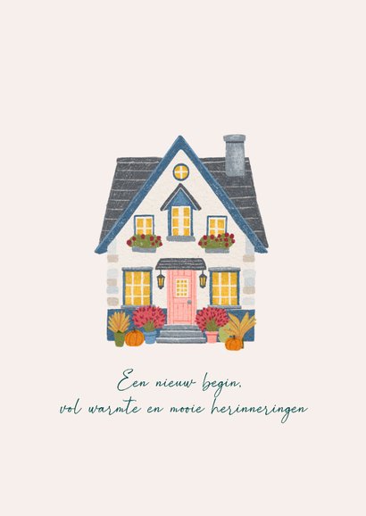 Felicitatiekaart nieuwe woning een herfstige tekening 2
