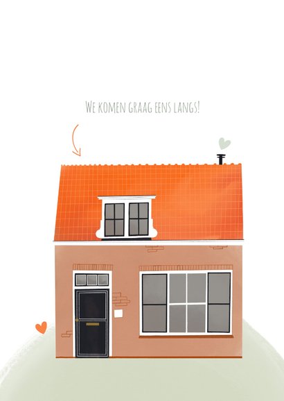 Felicitatiekaart nieuwe woning huis illustratie en hartjes 2