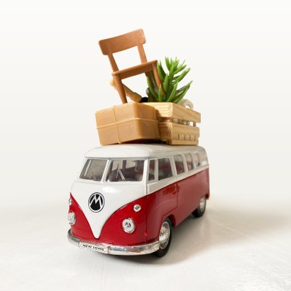 Felicitatiekaart nieuwe woning - met bepakt volkswagenbusje 2