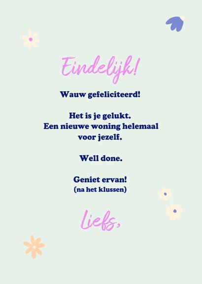 Felicitatiekaart nieuwe woning verhuisspullen en lief katje 3
