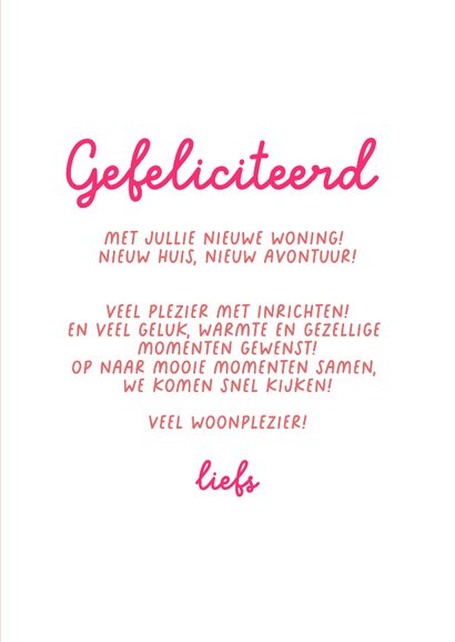 Felicitatiekaart nieuwe woning voordeur roze 3
