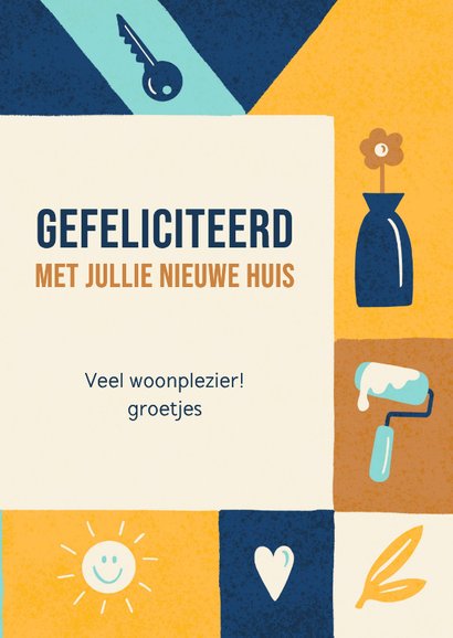 Felicitatiekaart nieuwe woning vrolijke blokken 3