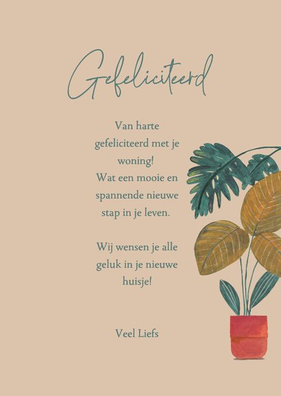 Felicitatiekaart nieuwe woning vrouw in woonkamer met kat 3