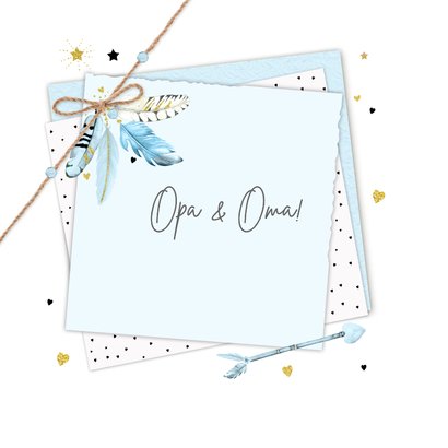 Felicitatiekaart opa en oma papiertjes veertjes 2