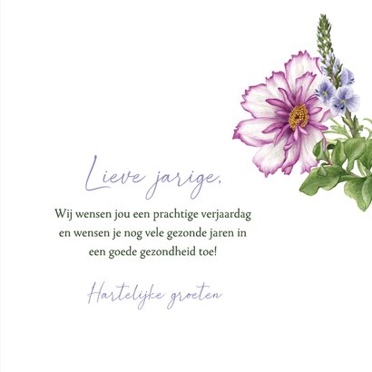 Felicitatiekaart paars blauwe bloemen algemaan 3