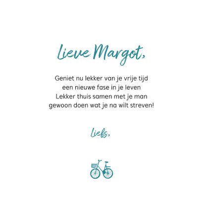 Felicitatiekaart pensioen fietsen vrije tijd man vrouw hip 3