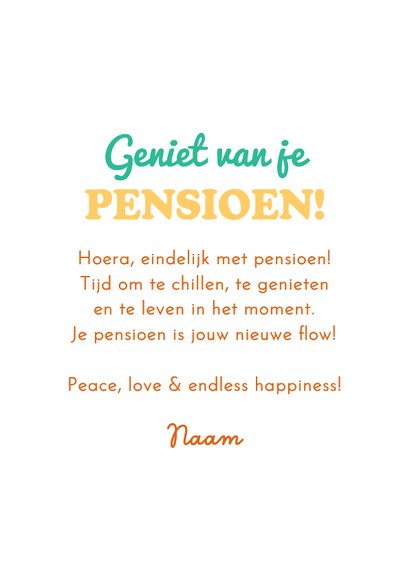 Felicitatiekaart pensioen grappig hippie cartoon peace 3