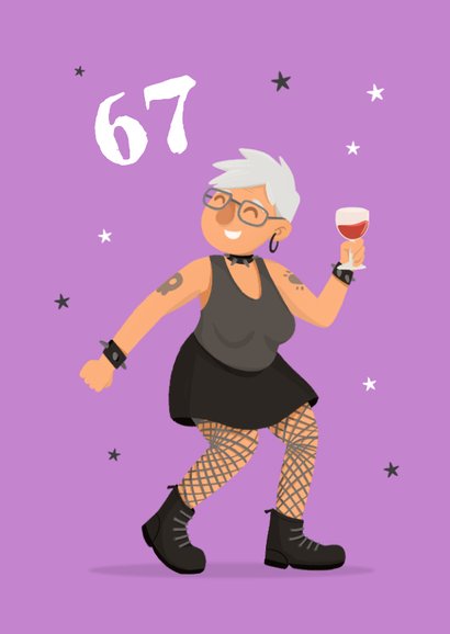 Felicitatiekaart pensioen rock star vrouw 67 jaar humor 2