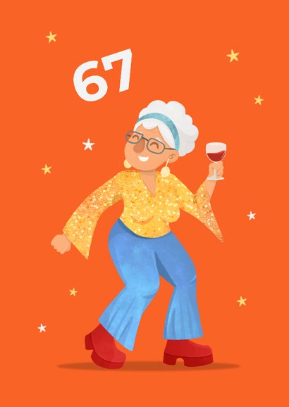 Felicitatiekaart pensioen vrouw cartoon disco gefeliciteerd 2