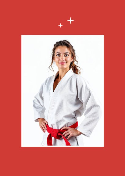 Felicitatiekaart rode band judo gefeliciteerd topper 2