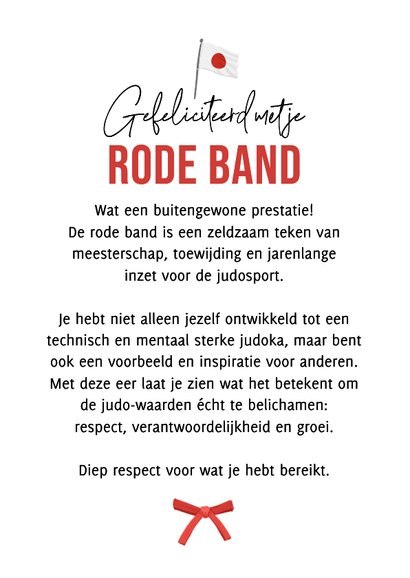 Felicitatiekaart rode band judo gefeliciteerd topper 3