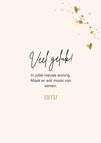Felicitatiekaart samenenwonen met gouden hartjes en foto 3