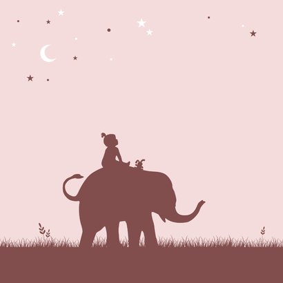 Felicitatiekaart silhouet olifant met meisje 2