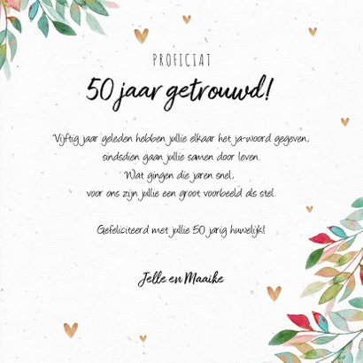 Felicitatiekaart stijlvol goud wegwijzers hartjes bladeren 3
