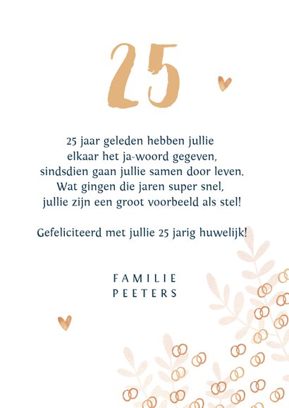 Felicitatiekaart trouwdag 25 jaar getrouwd ringen goud 3