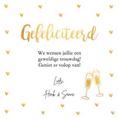 Felicitatiekaart trouwdag typografie hartjes goudlook 3