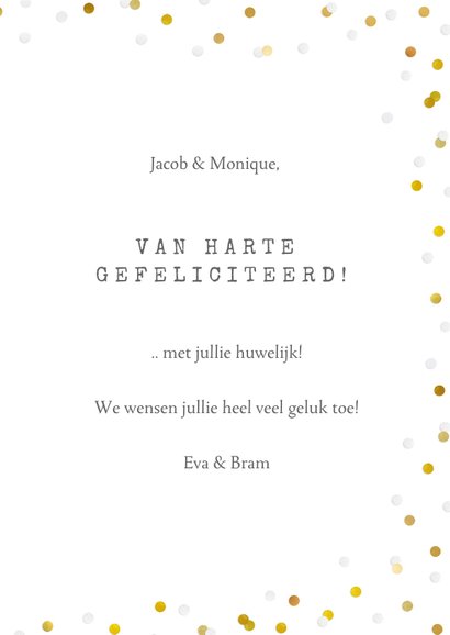  Felicitatiekaart trouwen met gouden duifjes en confetti 3