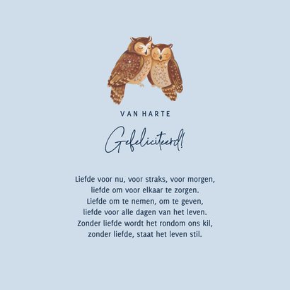 Felicitatiekaart twee uiltjes in maanlicht huwelijk 3