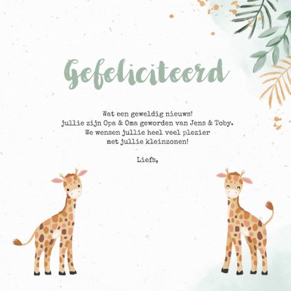 Felicitatiekaart tweeling geboorte dieren giraf 3