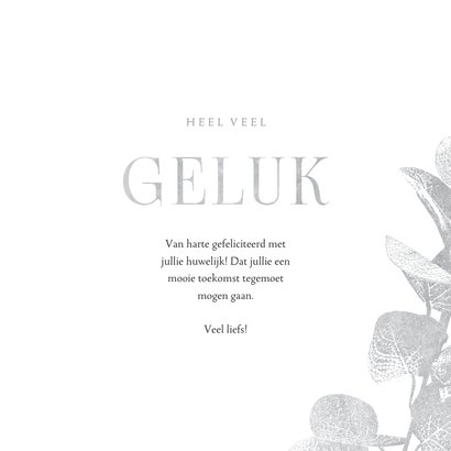 Felicitatiekaart veel geluk met eucalyptustak in zilverlook 3