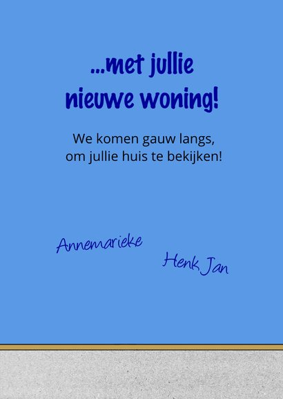 Felicitatiekaart verhuisd met emmer blauwe muurverf 3