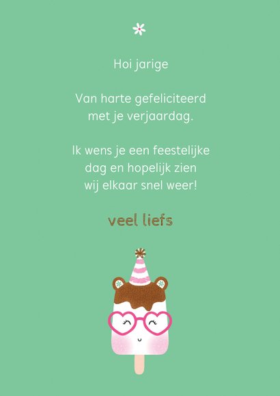 Felicitatiekaart verjaardag ijsje met feesthoedje groen 3