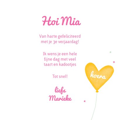 Felicitatiekaart verjaardag meisje ballon geel 3