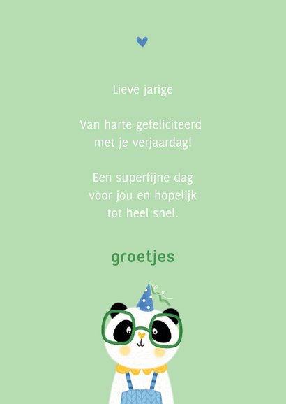 Felicitatiekaart verjaardag panda feestmuts blauw groen 3