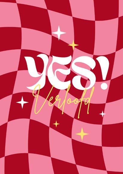 Felicitatiekaart verloofd hip roze ruitjes 'She said yes' 2