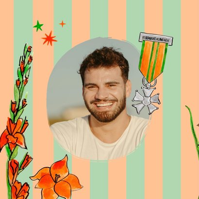 Felicitatiekaart Vierdaagse Nijmegen lintje gladiolen yes 2