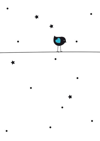 Felicitatiekaart vogeltje silhouet op blauwe ballon 2