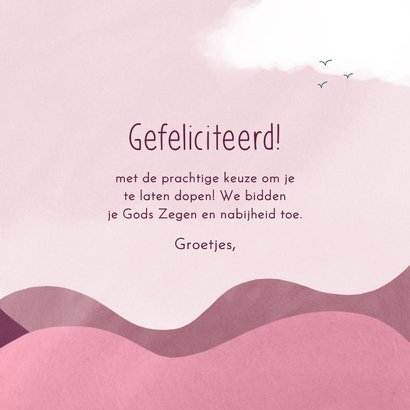 Felicitatiekaart volwassen doop roze golven en zonnestralen 3